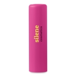 Bálsamo labial personalizado con logo aroma a vainilla SPF 10 LipStick color fucsia vista principal