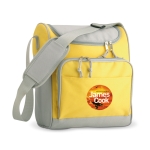 Bolsa térmica publicitaria de poliéster con bolsillo frontal Peak color amarillo vista principal segunda vista