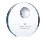 Trofeo publicitario con detalle de globo de la Tierra Mundial color transparente segunda vista principal