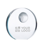 Trofeo publicitario con detalle de globo de la Tierra Mundial color transparente vista de impresión