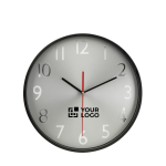 Reloj publicitario con esfera plateada para empresas WallClock color negro vista de impresión