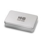 Set de vino publicitario en caja de metal con 4 utensilios Albarino color plateado mate vista principal segunda vista