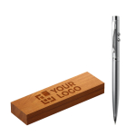 Bolígrafo promocional con puntero láser y luz LED tinta azul WoodPoint color plateado vista de impresión