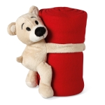 Manta polar personalizada infantil con peluche en forma de osito color rojo