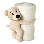 Manta polar personalizada infantil con peluche en forma de osito color blanco