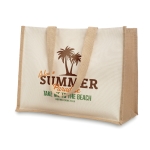 Bolsas publicitarias de yute y canvas con interior laminado Jute Beach color beige vista principal segunda vista
