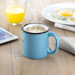 Taza con logo barata estilo vintage en color 240ml color azul vista bodegón