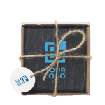 Set de 4 posavasos cuadrados fabricados en pizarra en caja Pizarra vista de impresión