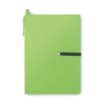 Set con libreta de papel reciclado, adhesivos y bolígrafo EcoSet color verde