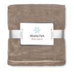 Bonita manta promocional de franela para regalo a clientes Verbier color caqui vista principal segunda vista