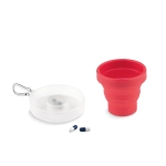 Llavero con vaso plegable y pastillero con mosquetón MediCup color rojo