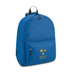 Mochila de diseño para empresas con bolsillo frontal y asas acolchadas color azul real imagen con logo