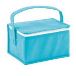 Nevera publicitaria barata non-woven con capacidad para 6 latas Frigid color azul claro
