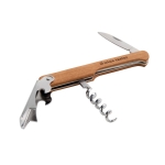 Sacacorchos con navaja de acero inoxidable y mango de madera Timber color natural imagen con logo