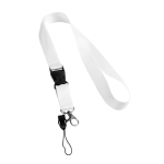 Lanyard de 2 cm de poliéster con mini lanyard y cierre Doubleclip Plus color blanco