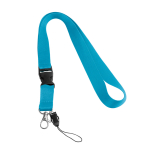 Lanyard de 2 cm de poliéster con mini lanyard y cierre Doubleclip Plus color azul cian primera vista