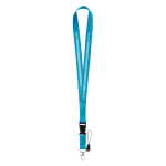 Lanyard de 2 cm de poliéster con mini lanyard y cierre Doubleclip Plus color azul cian imagen con logo 2