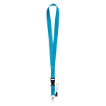 Lanyard de 2 cm de poliéster con mini lanyard y cierre Doubleclip Plus color azul cian