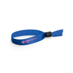 Pulsera para eventos de raso suave y brillante con cierre de seguridad color azul real imagen con logo