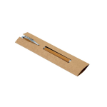 Bolígrafo de bambú con mecanismo de giro y clip de metal tinta azul color natural en funda