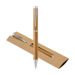 Bolígrafo de bambú con mecanismo de giro y clip de metal tinta azul varios colores