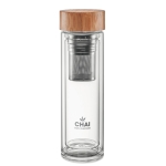Botellas personalizadas vidrio borosilicato con infusor 420ml TeaBoo color transparente vista principal