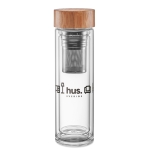 Botellas personalizadas vidrio borosilicato con infusor 420ml TeaBoo color transparente tercera vista principal