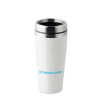 Taza de viaje personalizada de acero en color brillante 400ml Alu Color color blanco vista de impresión