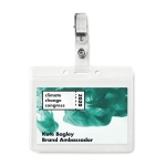 Identificador para tarjetas y acreditaciones en PVC ClipOn color transparente