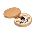 Elegante set de vino en caja redonda de corcho con 4 piezas Cork color natural