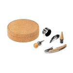 Elegante set de vino en caja redonda de corcho con 4 piezas Cork color natural tercera vista
