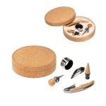 Elegante set de vino en caja redonda de corcho con 4 piezas Cork varios colores