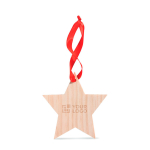 Estrella de madera con cinta roja para merchandising Navideño Starwood color madera vista de impresión