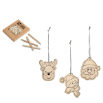 Set de 3 decoraciones en madera para pintar con lápices de color Noel vista principal