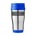 Taza isotérmica barata de acero con interior plástico 400ml Barista color azul segunda vista con logo