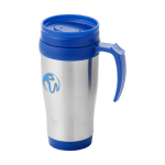 Taza isotérmica barata de acero con interior plástico 400ml Barista color azul vista impresión tampografía