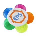 Cinco marcadores fluorescentes en plástico con forma de flor Flower color blanco vista impresión tampografía