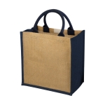Bolsa de tote de yute con asas de cordón de algodón Jute Side color azul