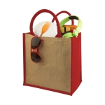 Bolsa de tote de yute con asas de cordón de algodón Jute Side color rojo segunda vista