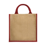 Bolsa de tote de yute con asas de cordón de algodón Jute Side color rojo segunda vista frontal
