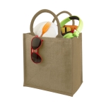 Bolsa de tote de yute con asas de cordón de algodón Jute Side color natural segunda vista