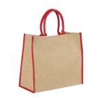 Bolsa tote de yute con cierre de velcro y asas doble Jute Edge color rojo