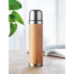 Termos promocionales de acero con exterior de bambú 400ml Bamboo color madera vista bodegón