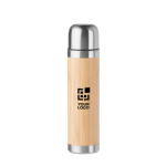 Termos promocionales de acero con exterior de bambú 400ml Bamboo color madera vista de impresión