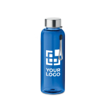 Botella con logo de agua de plástico reciclado antifugas 500ml color azul real vista de impresión