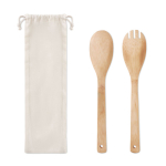 2 utensilios de cocina de bambú para ensalada con bolsa Bamboo color beige