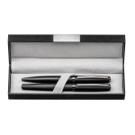 Kit de roller y bolígrafo elegantes en caja acolchada tinta azul Titan color negro