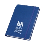 Libretas de PU con soporte para bolígrafo A5 hojas a rayas Edgewise color azul imagen con logo 4