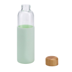 Botella de cristal y tapón de bambú con funda de silicona 600ml color verde claro tercera vista