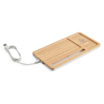 Organizador de bambú y ABS con cargador inalámbrico y soporte 5W color natural imagen con logo